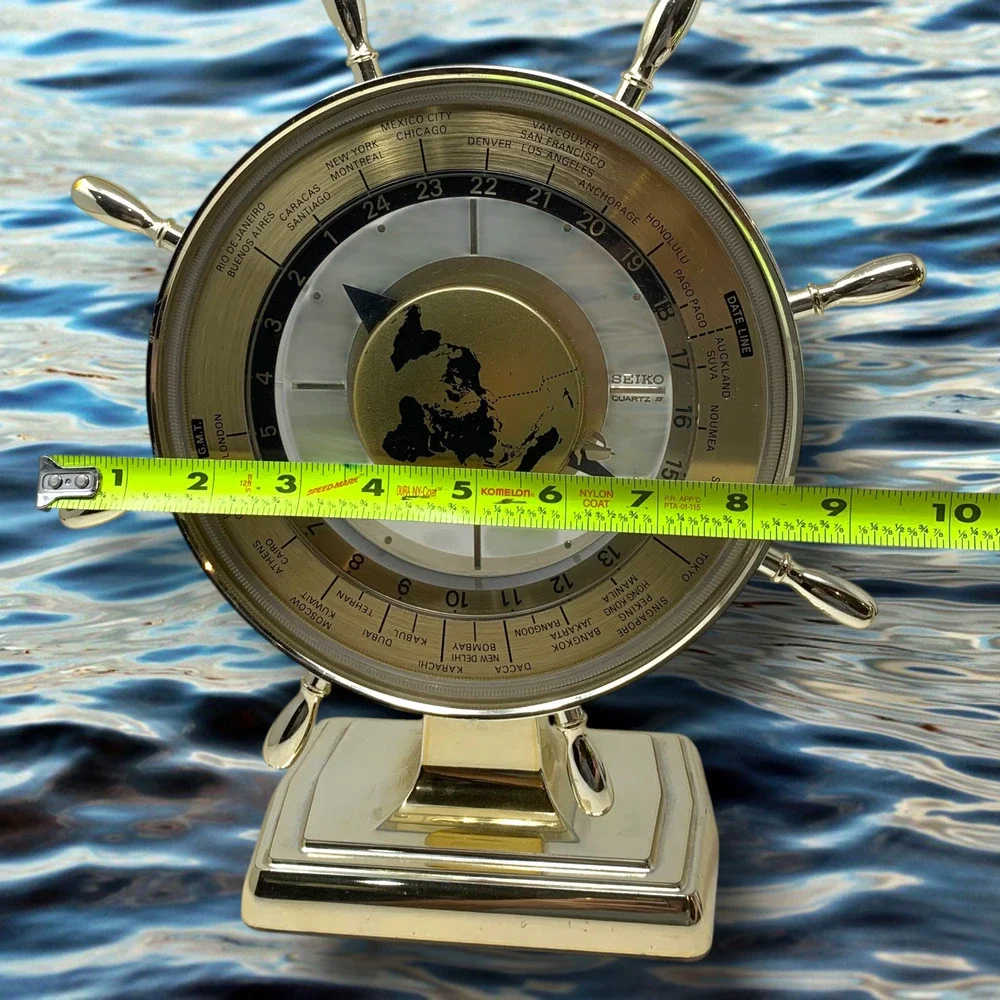 Vtg 1980's Seiko Ship Wheel World Time Clock Quartz Desk Clock Nautical QOZ153G